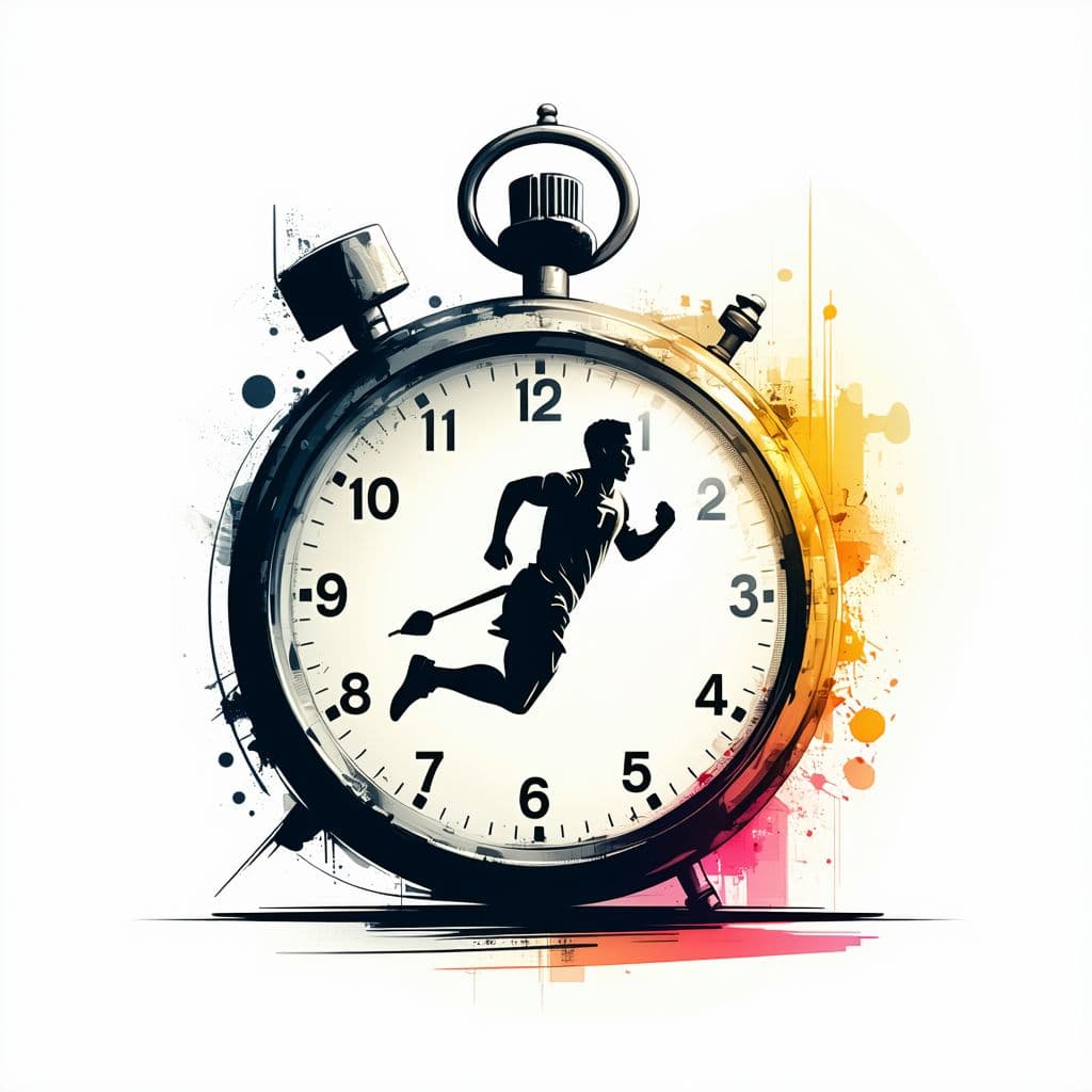 AI generated: create a logo with a stylized image of a running stopwatch showing the time 11:50 on a white backgro...