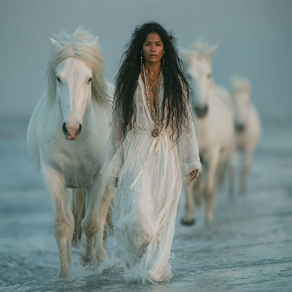 AI generated: High-resolution fashion editorial photograph of a breathtaking volpturous Indian woman running baref...
