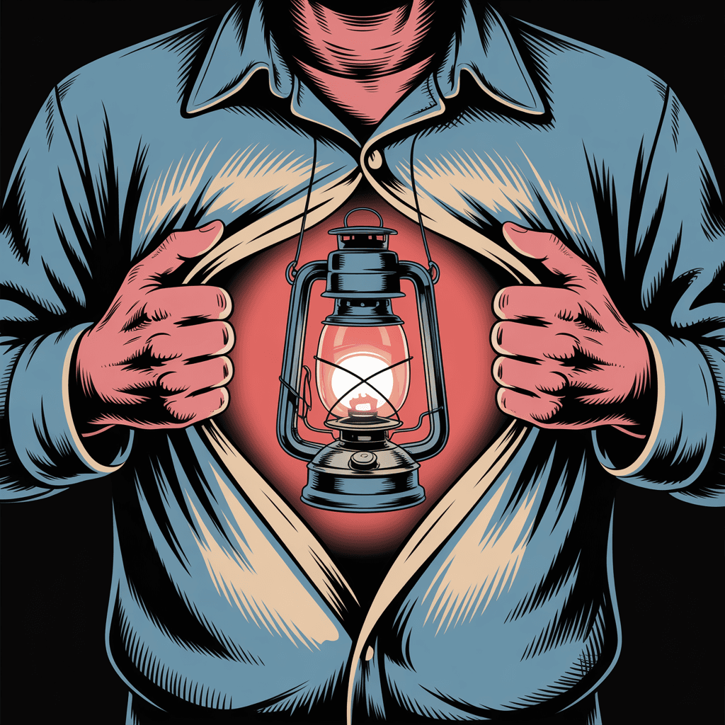 AI generated: An artistic simulation of a man holding his chest open with his hands and inside the heart is a brok...