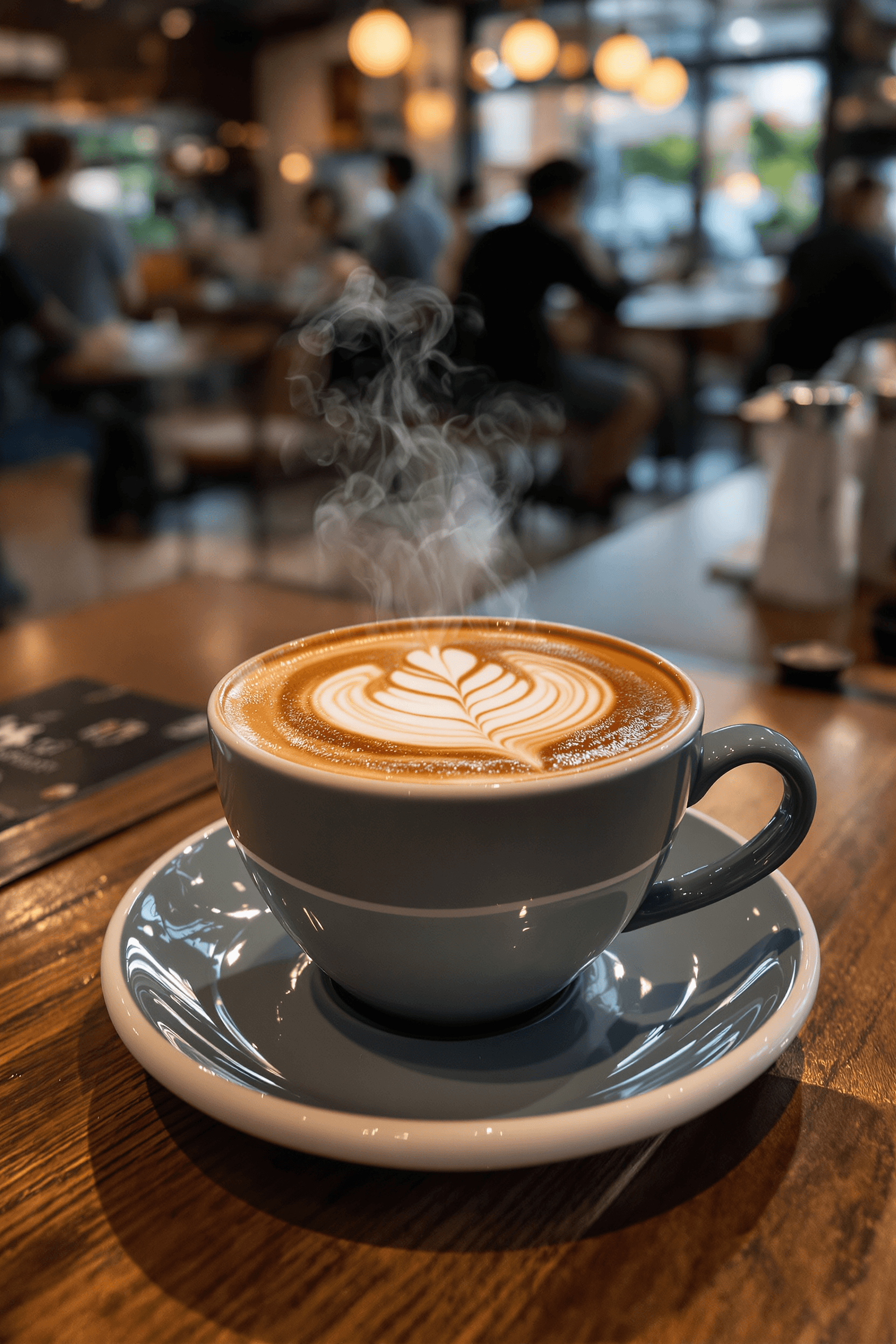 AI generated: Photo of a ultra realistic captivating ambiance of a cafe with an image showcasing a perfectly brewe...