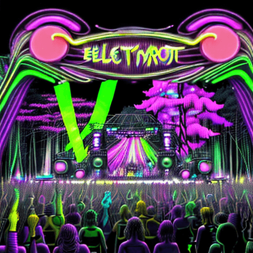 AI generated: Capture an ultra-realistic concert scene at Electric Forest Music Festival with a dramatic interplay...