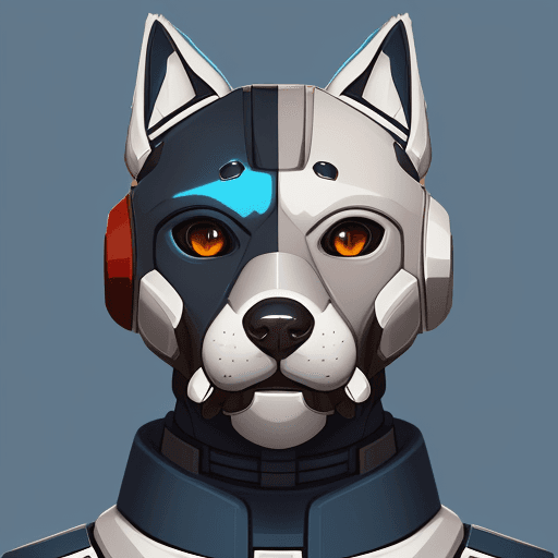AI generated: A stylized robo-themed illustration of a lagatto romgnolo with white fur and brown spots around the ...
