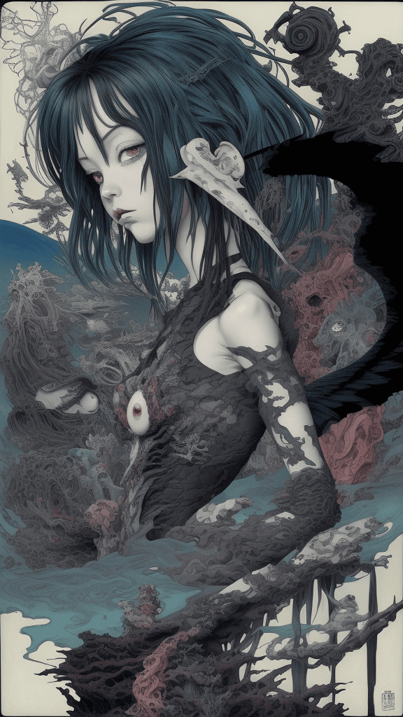 AI generated: complex layered cartoon by sagisawa fumika and by Gerald Brom, complex horizon , complex nvinkpunk b...
