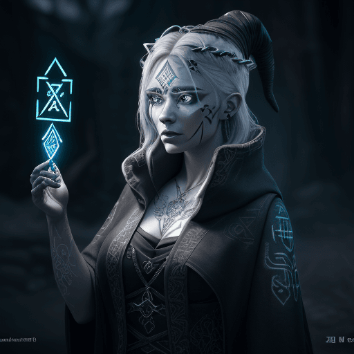 AI generated: A runic witch with runes and glowing engraved runic voodo symbols with elegant realistic skin featur...