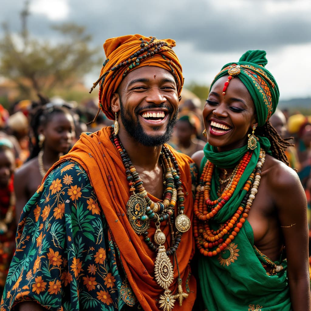 AI generated: Happiness and laughter, in a northern setting of a Rich Africa culture showing all the wonderful thi...