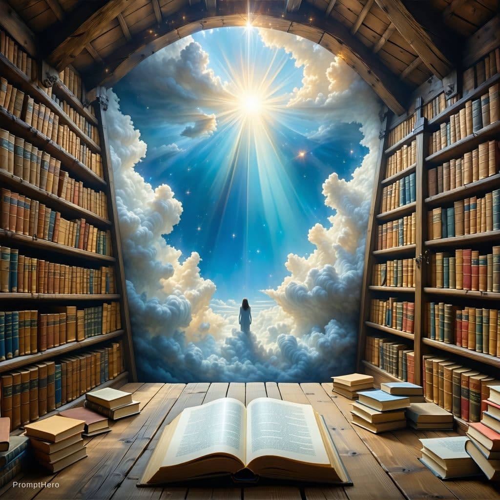 AI generated: a book shelf filled with lots of books, digital art, inspired by Rob Gonsalves, pexels, surrealism, ...