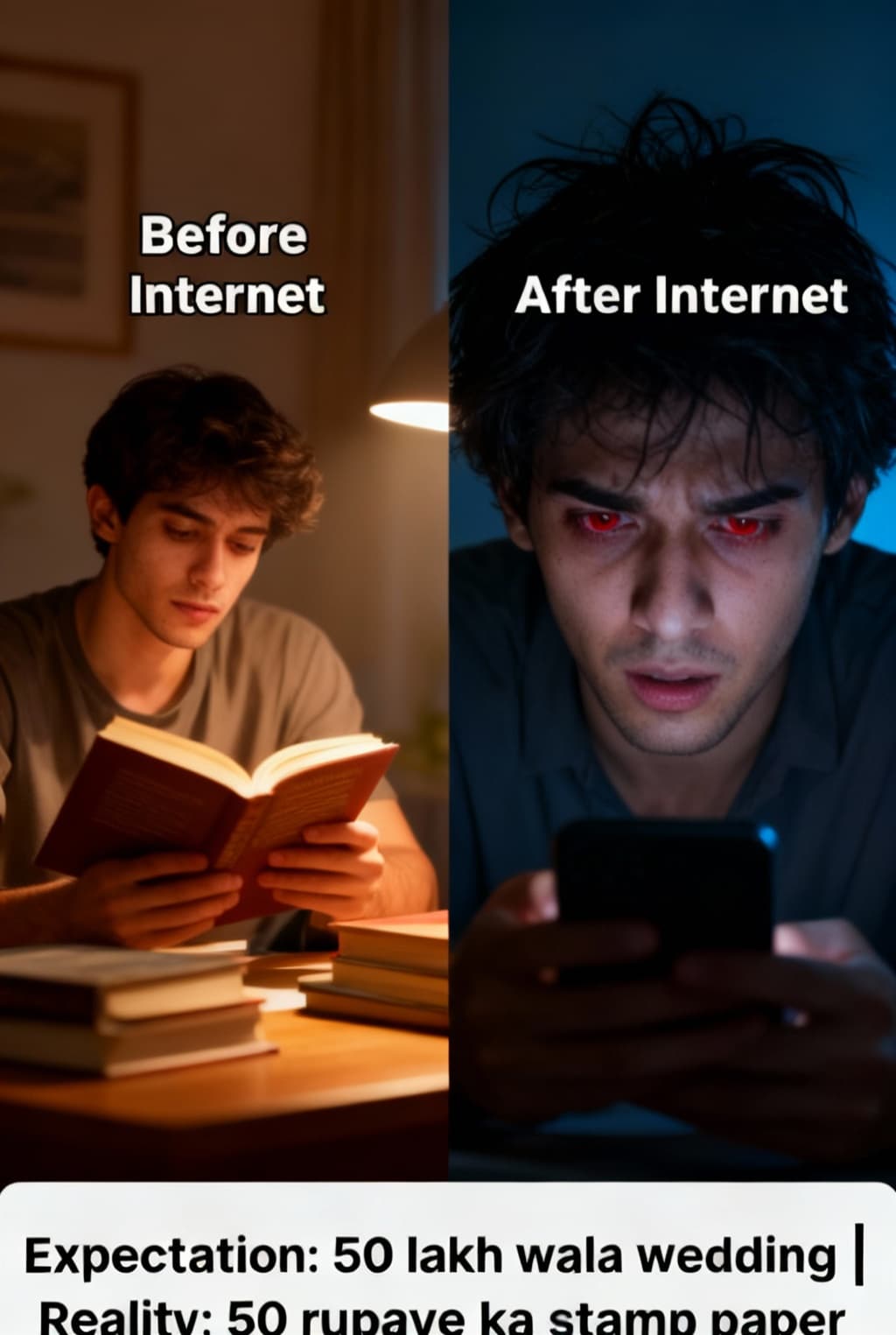 AI generated: “Before Internet vs After Internet”

Prompt:
“Comparison meme: Left side ‘Before Internet’: healt...