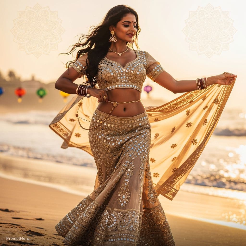 AI generated: Navratri, extreme large boobs tiny chaniya choli, low waist, bikini choli, sexy hot, reviling, expos...