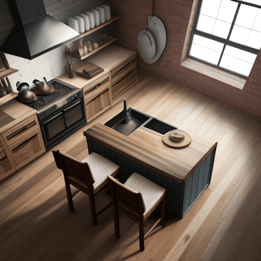 AI generated: stylish interior design, hand drawing interior design, warehouse style kitchen, 8k architecture rend...