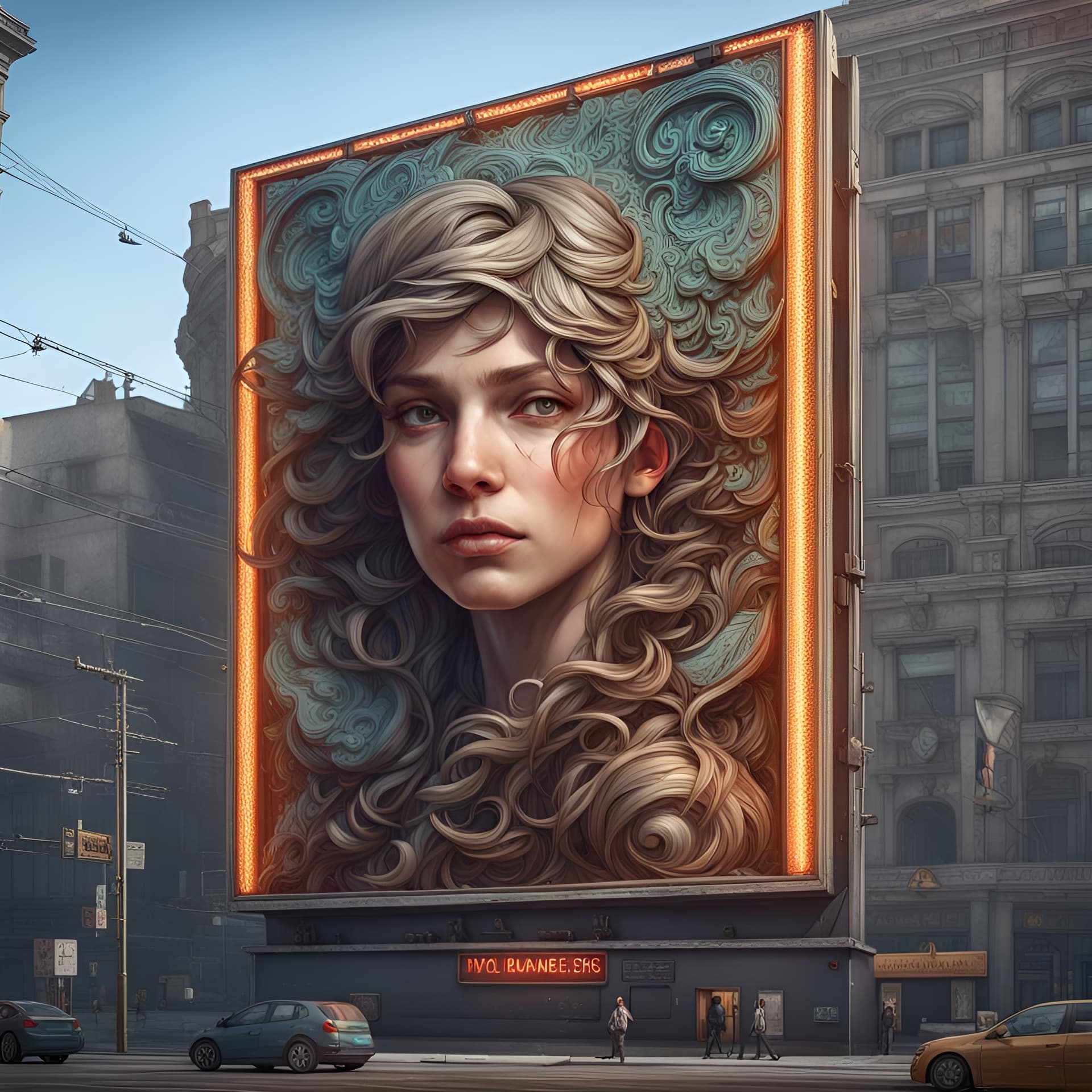 AI generated: The text letters ((((PROMPTHERO)))) as a billboard sign near an exit, highly detailed, intricate, ph...