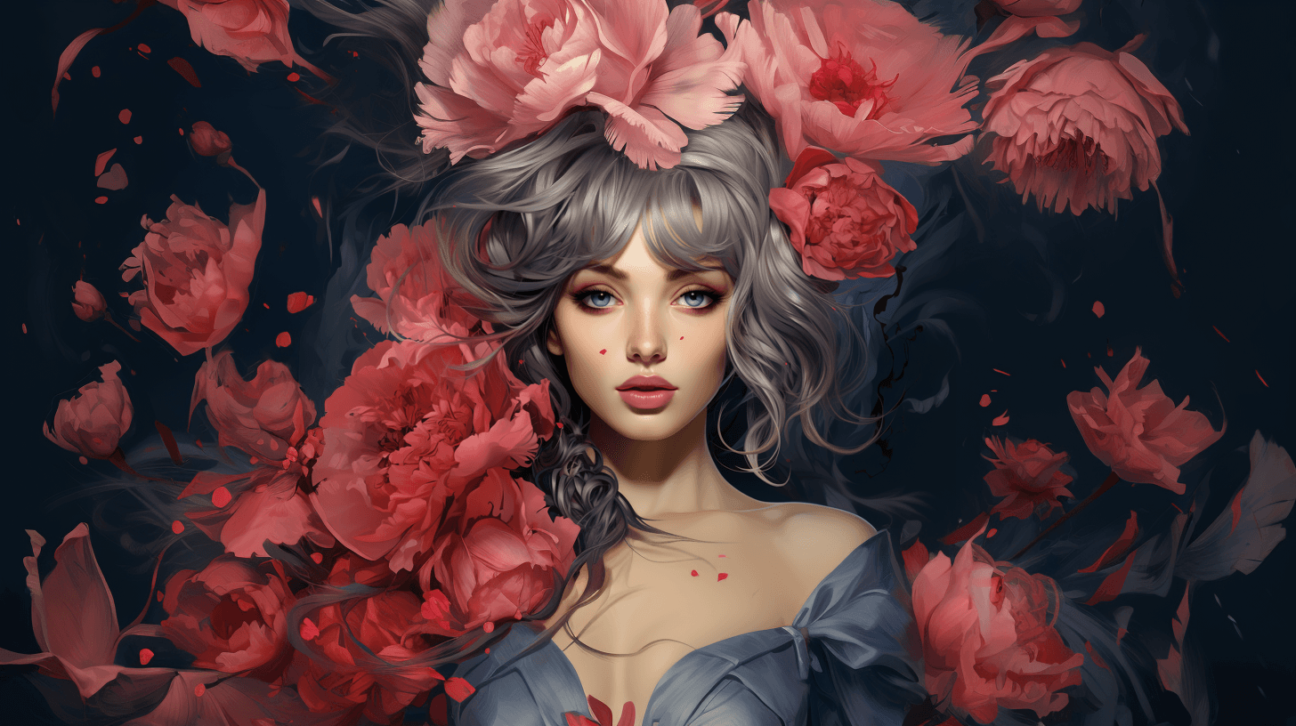 AI generated: Design a hyperrealistic magazine cover with a woman drawing a portrait of herself, She's adorned wit...