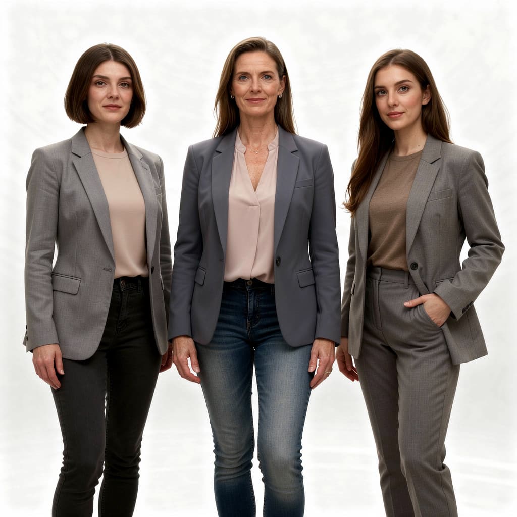 AI generated: epic realistic, three women in a bright white studio, standing confidently together. each wears a di...
