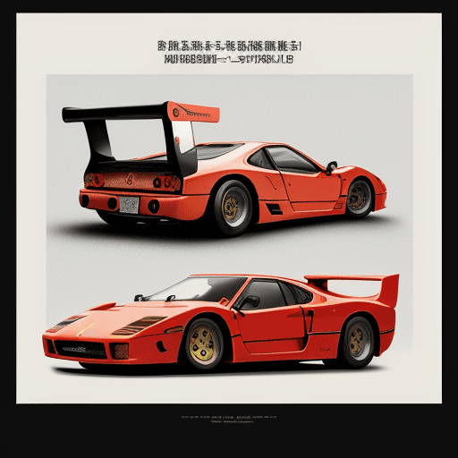 AI generated: A POSTER in the style of brutalism using Japanese fonts and a Ferrari f40 add texture 