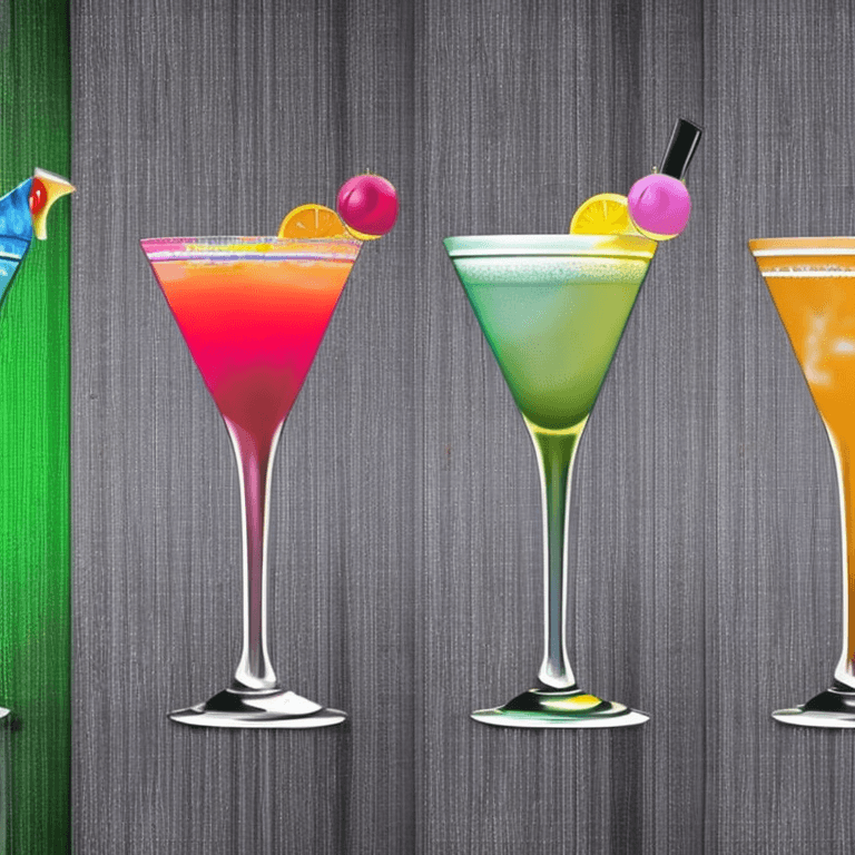 AI generated: three different colored cocktails are lined up in a row, drinks, mixed drinks, colorful cocktail, co...