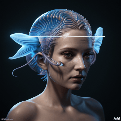 AI generated: Goddess close-up portrait ribcagel. jellyfish phoenix head, nautilus, orchid, skull, betta fish, bio...