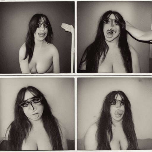 AI generated: candid polaroid, comicbook page: 1 trans girl, medium tits, long hair, small dick, ponytail pulling,...