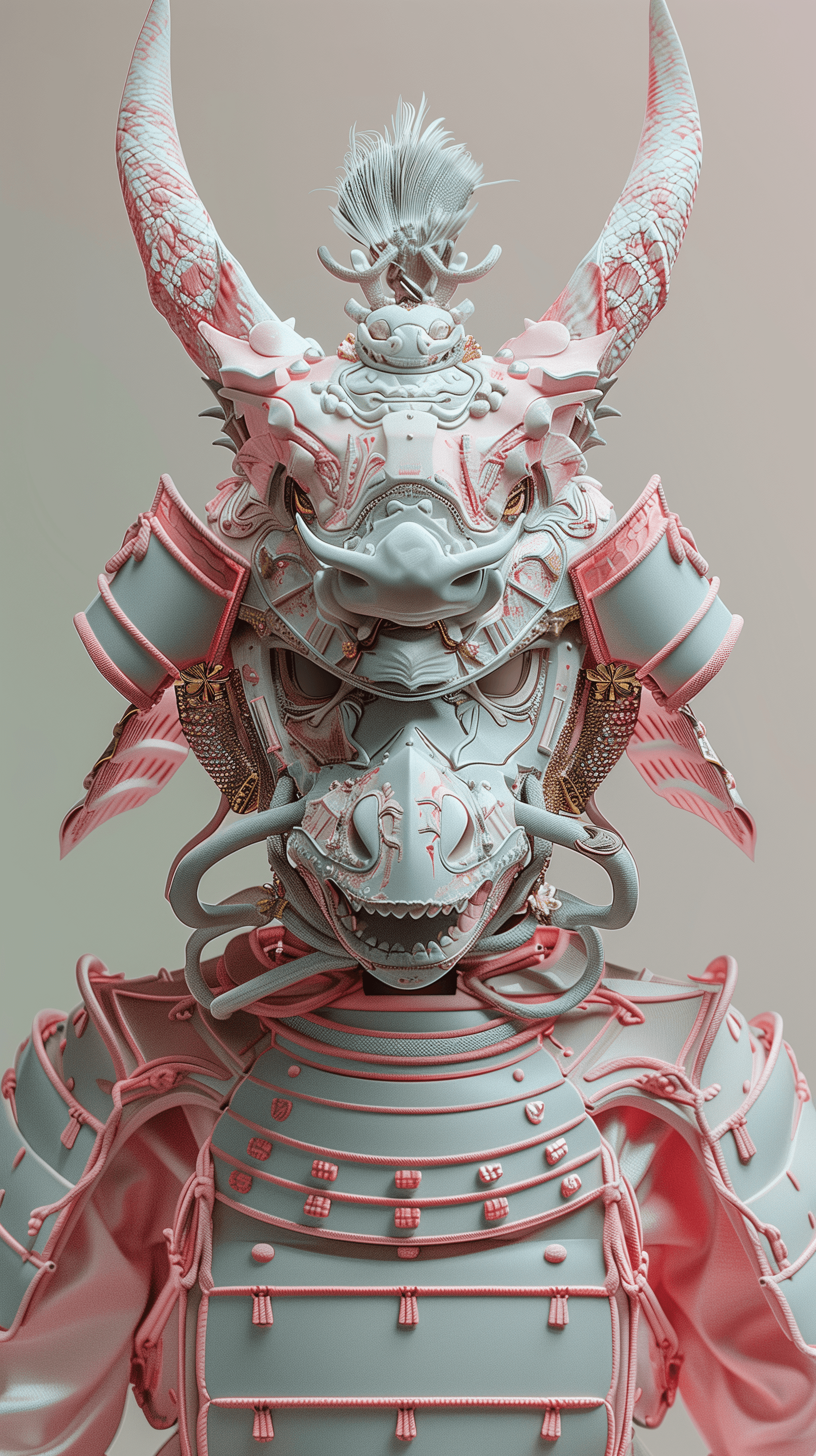 AI generated: 3d render, a women wearing pink samurai armours, close-up shot --ar 9:16 --ar style raw