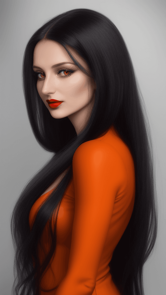 AI generated: arafed woman with long hair and orange lipstick posing for a picture, ekaterina, profile image, red ...