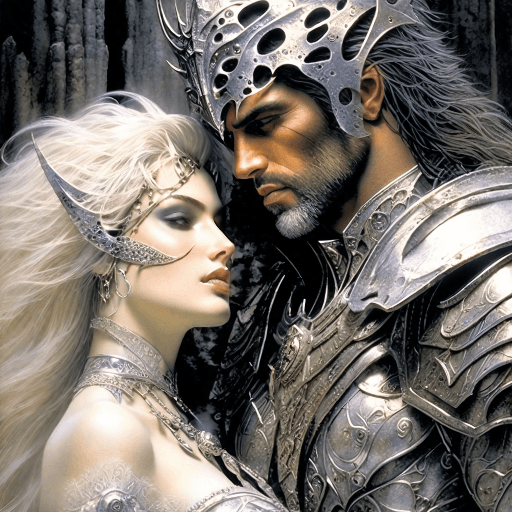 AI generated: A stunningly intricate close up portrait of a couple, (((julie bell inspired fantasy mythological re...
