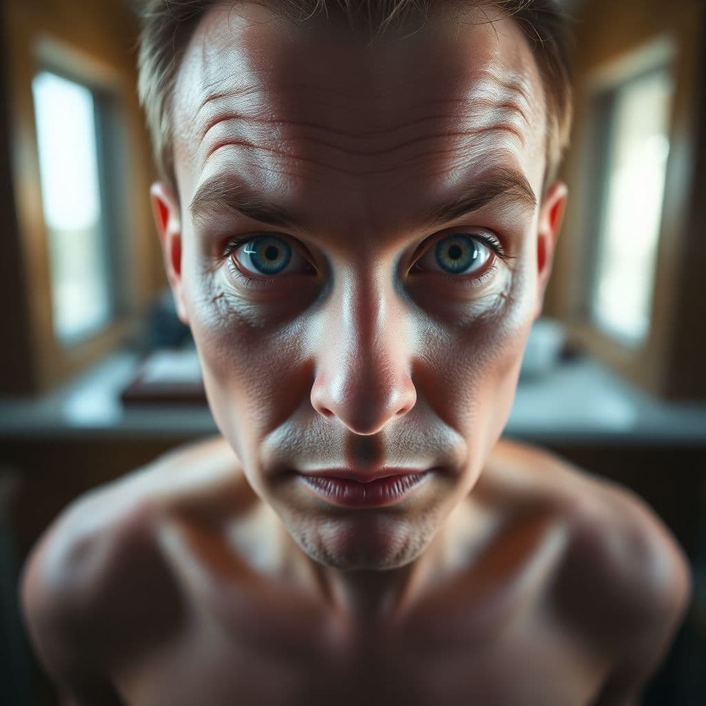 AI generated: uncanny thing looks directly into camera, hyper realistic
