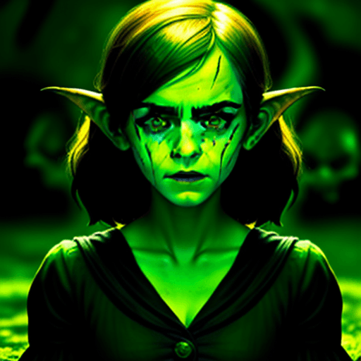 AI generated: Demon girl, Emma Watson face, goblin, green 
