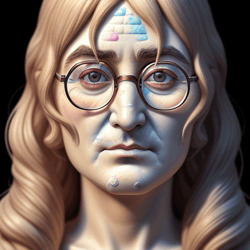 AI generated: pensive face made entirely of icecream, John Lennon face, the face slowly fades, detailed lips, deta...