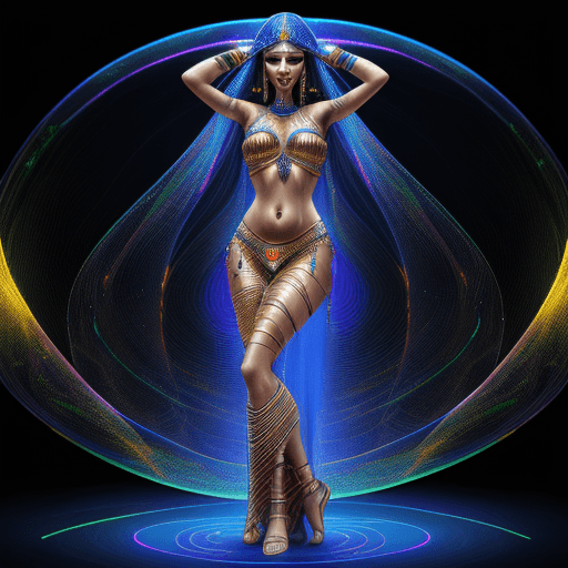 AI generated: Egyptian belly dancer ,digital art, hologram, bigdata, high technology, sound wave, digital landscap...