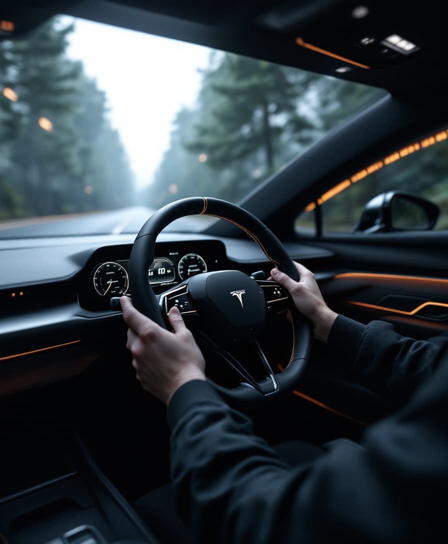 AI generated: Intelligent car driving, sense of technology, sense of the future, minimalist style, high quality --...