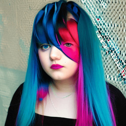 AI generated: Blue hair, pink eyes, girl
