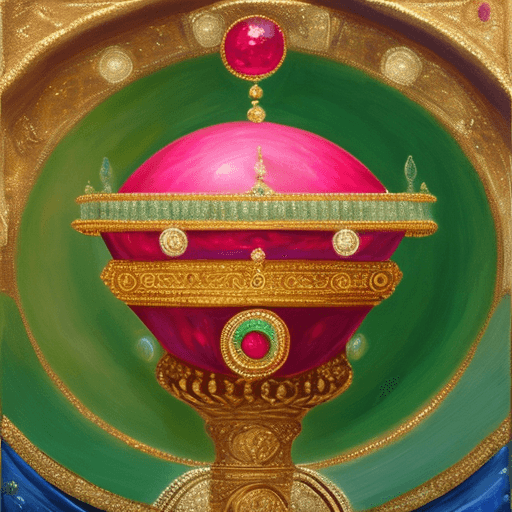 AI generated: Oil painting, high resolution 8k, Balla master painter, Byzantine artwork, ufo floating, ruby, emera...