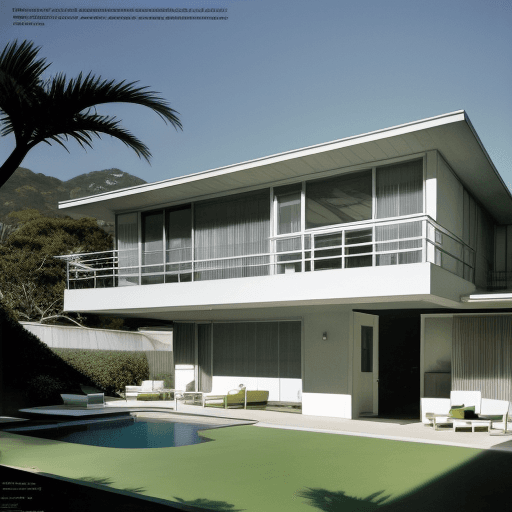AI generated: Hyper realistic eye level exterior photo of a mid century modern style house overlooking the ocean, ...