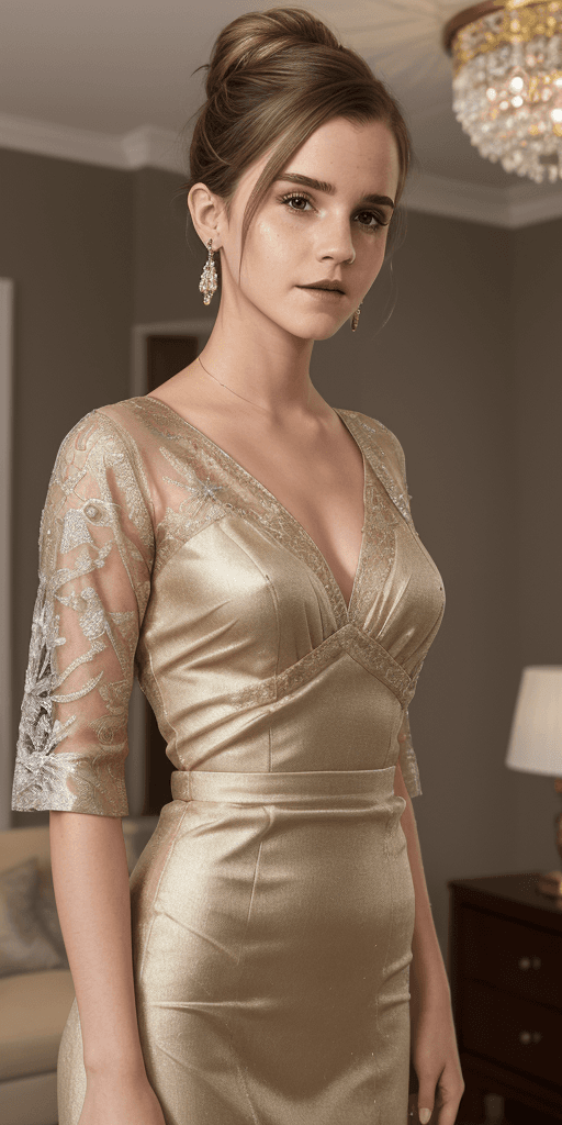 AI generated: Emma Watson is a stunning young woman who captures everyone's attention with her black hair pulled b...