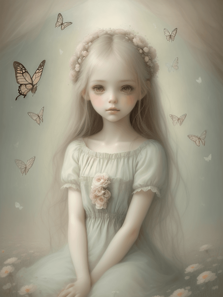 AI generated: A captivating illustration by Nicoletta Ceccoli that captures the tender, yet slightly childlike nat...