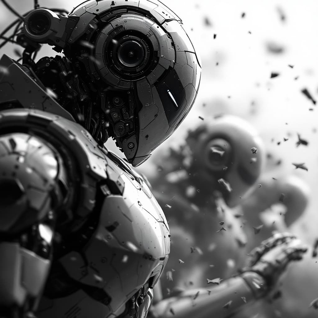 AI generated: battle of the humanoid robots, robotic war found living in my make-believe made-up imagination that ...