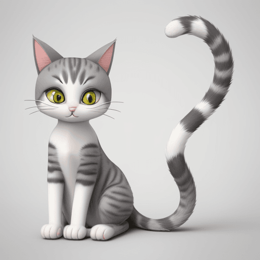 AI generated: a Cat
,5k ,gray and white ,
cartoon style,  one thin tail ，more lifelike, sitting
