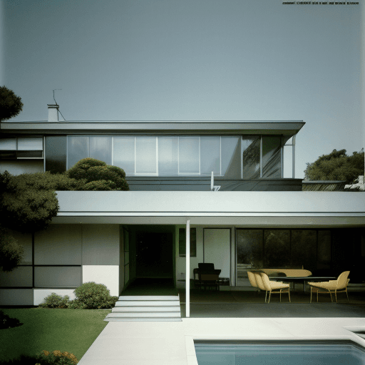 AI generated: Hyper realistic eye level exterior photo of a mid century modern style house overlooking the ocean, ...