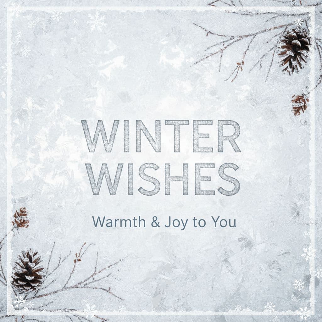AI generated: White frosted background with pinecone accents, text in Raleway Extra Bold