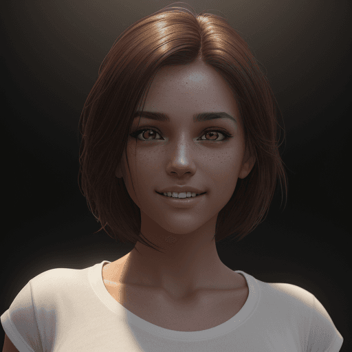 AI generated: ClosClose-up photo of a beautiful model girl, brown eyes, wearing a white t-shirt, photorealistic, h...