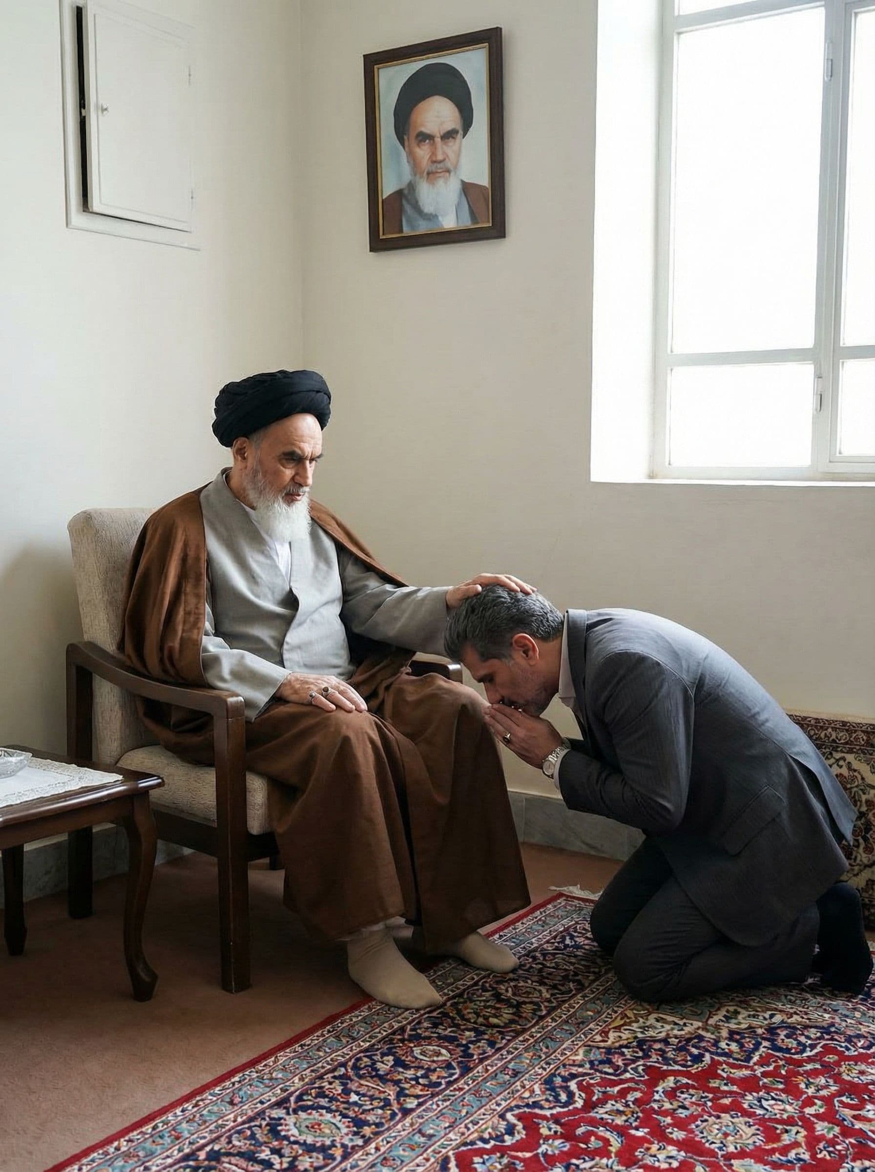 AI generated: در حال بوسیدن پای امام خمینی