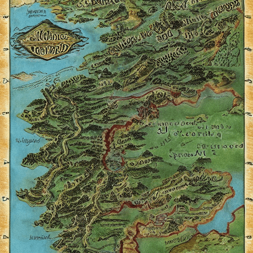 AI generated: Tolkien style map of Brittany, France
