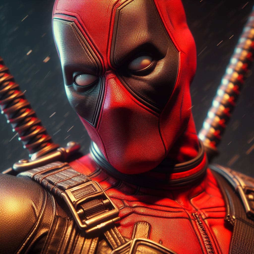 AI generated: close up of Deadpool of Marvel, Masterpiece, gigantic scale, ascii-art --no mockup, signature, water...