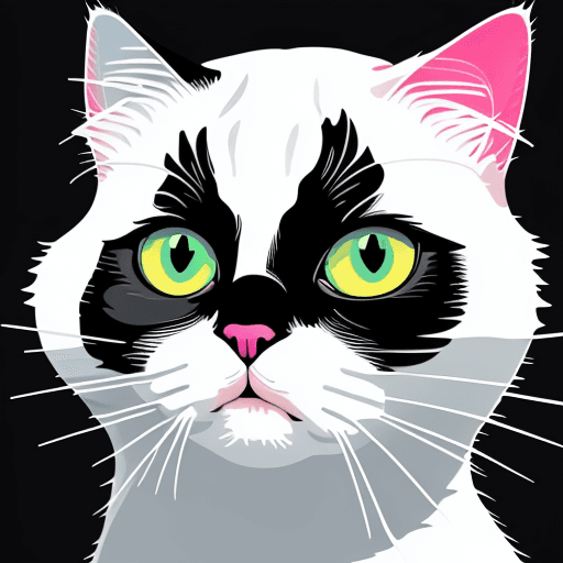 AI generated: Iconic graphics presenting cat face. vector style like painting with a lot of colours. with black ou...
