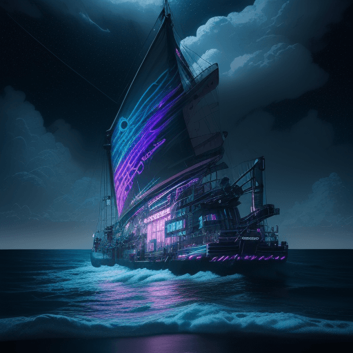 AI generated: neon light art, in the dark of night,  moonlit seas, clouds, moon, stars, colorful, detailed, 4k, ul...