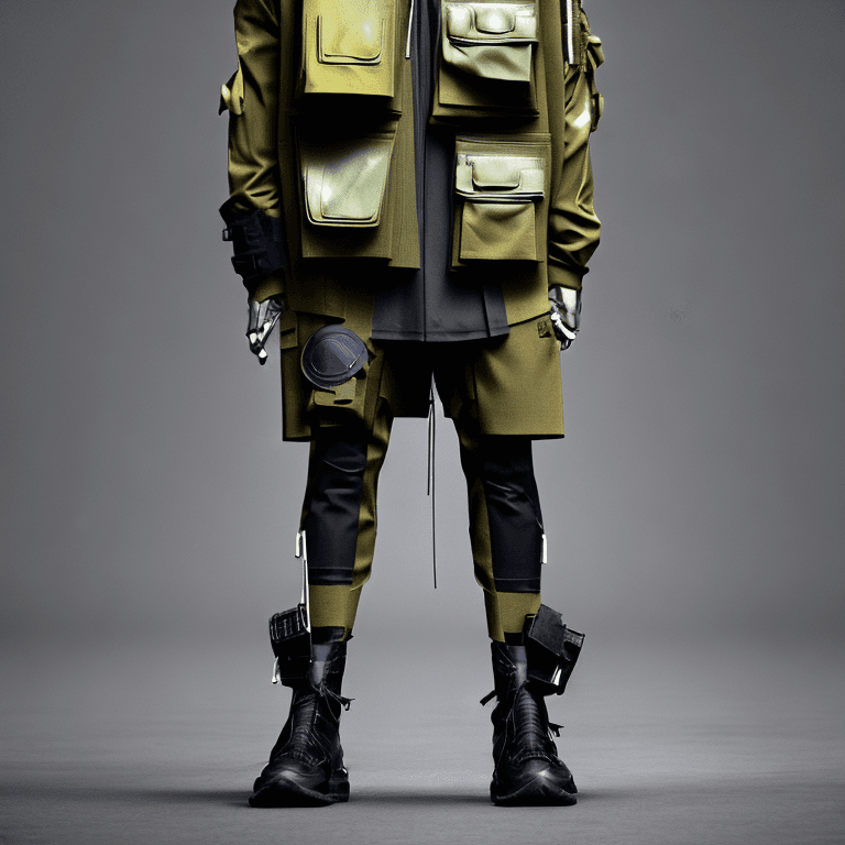 AI generated: military look and clothes, we can see them from feet to head, highly detailed and intricate, golden ...