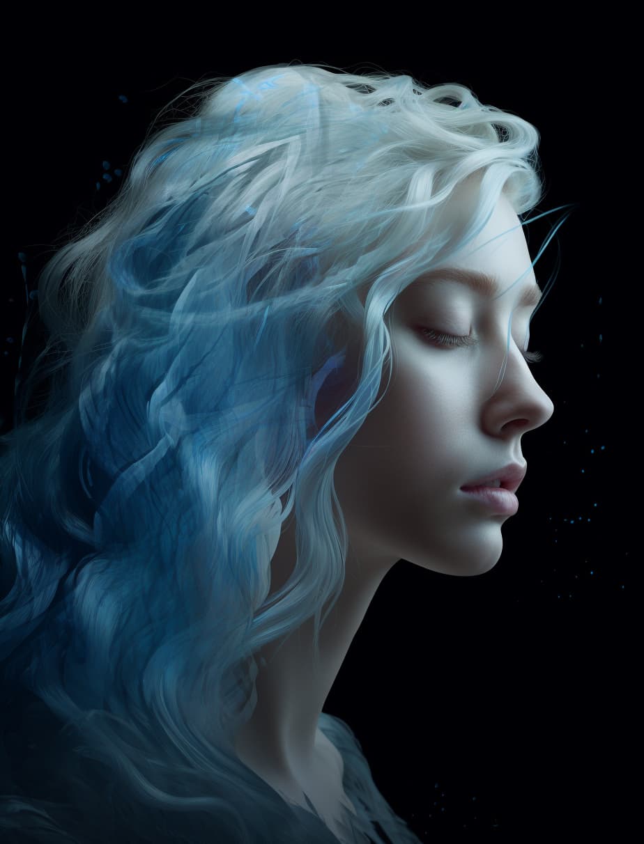 AI generated: a close up of a person with blue hair, a digital rendering, by David Donaldson, digital art, digital...