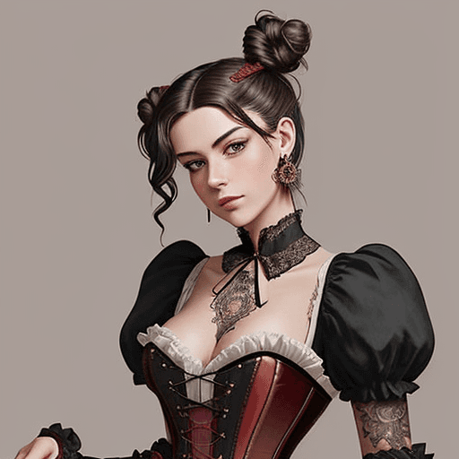 AI generated: A stunning digital illustration of a Victorian-inspired or steampunk female character with dark hair...