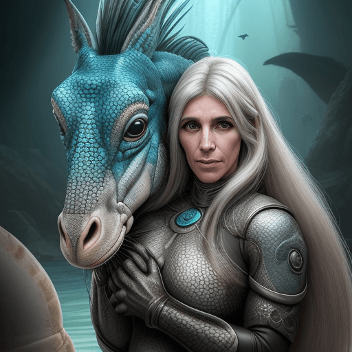 AI generated: Retrato transhumanista entre mujer y animales sirenios, carácter fuerte, en dinámica, muy detallado,...