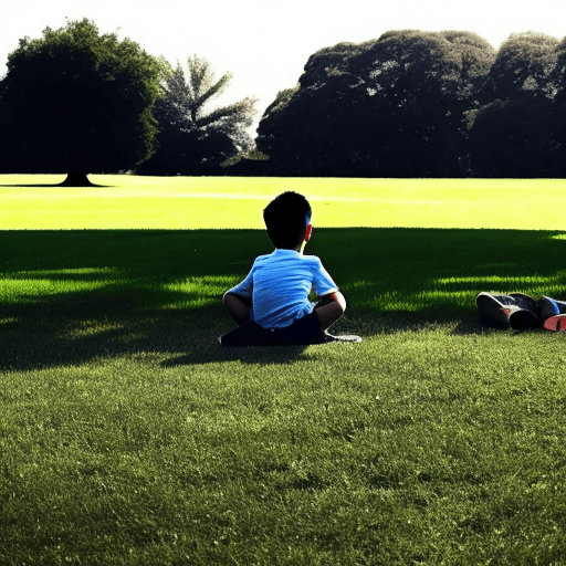 AI generated: boy sits on the lawn,
Eyes lost in the horizon,
thinking about things to do.