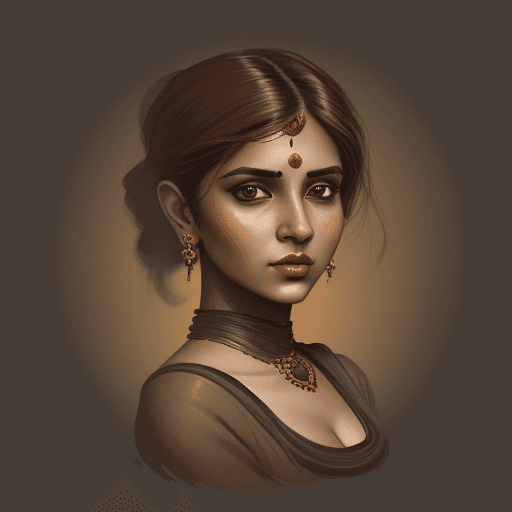 AI generated: a painting of a woman, in the style of multiple filter effect, dark beige and light amber, high dyna...