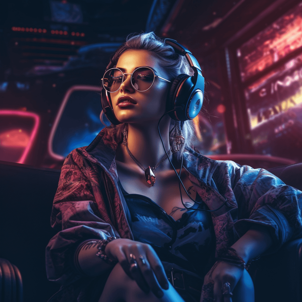 AI generated: ilm stock full body portrait very detailed woman smoking a cigarette wearing a leather jacket headph...